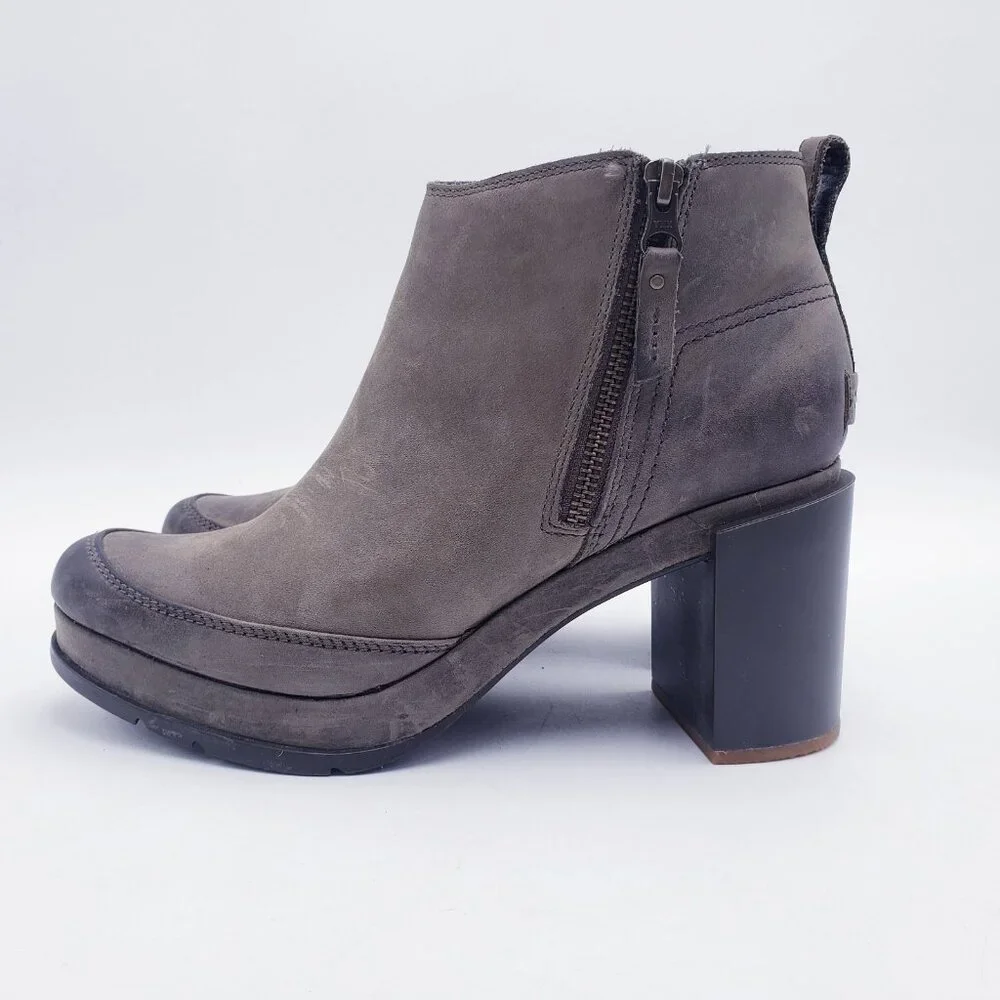 Sorel Blake Ankle Bootie‎ Platform Chunky Block Heel Side Zip Quarry Size 9.5